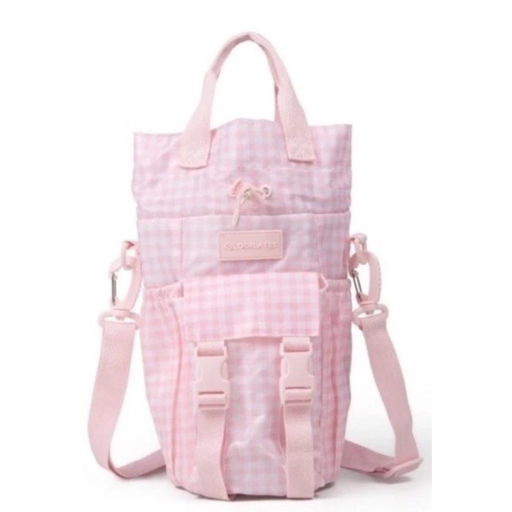 Blogilates Pink Gingham Water Bottle Sling Bag Insulated Pockets Adjustable